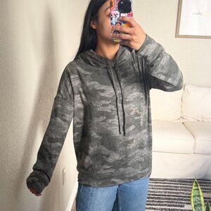 Maurices Green Grey Camo Drawstring Cowl Neck Long Sleeve Sweater